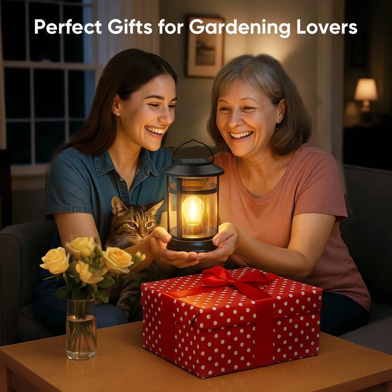 NFEVER Solar Lanterns Outdoor Waterproof: 2 Pack Hanging Solar Lights for Outside Patio Porch Garden Tabletop Decor - Bright LED Warm White Solar Powered Lighting - 2025 Gardening Lovers Mom Gifts - Image 4